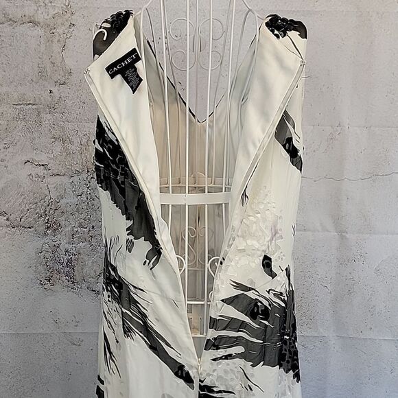 Cachwy Black and White Sleeveless Evening Gown Maxi Length Womens Size 12 - Picture 10 of 14